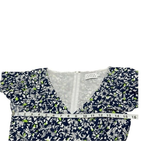 Tanya Taylor Avalon Blue Floral Linen Blend Jumpsuit Size 6 Pockets Flutter - Picture 5 of 10